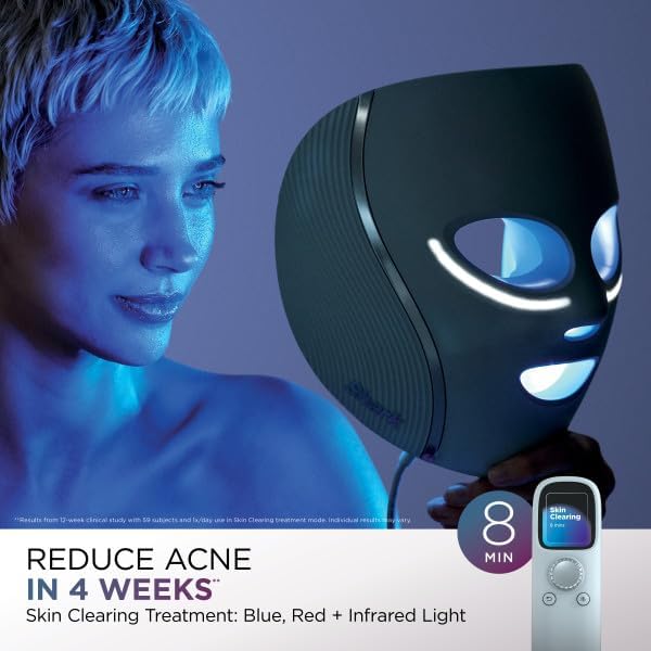 Shark CryoGlow LED Face Mask with Under-Eye Cooling, Anti-Ageing & Blemish Repair, Red & Blue LED, Infrared Light Therapy, USB-C, Remote Control, Storage Bag, Adjustable Straps, Rose Glow, FW312PK