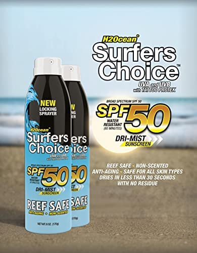 2-Pack H2Ocean Surfers Choice Tattoo Sunscreen SPF 50 UVA/UVB Sunscreen with Tattoo Protek Quick Dry Reef Safe Water Resistant