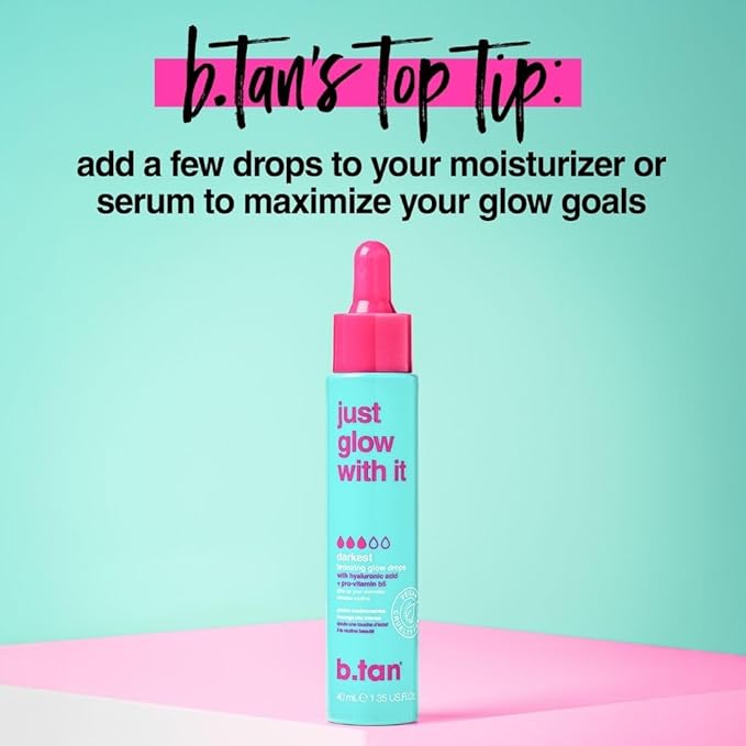 b.tan Dark Self Tanning Drops for Face & Body | Just Glow With It - Gradual Fake Tan Bronzing Serum Drop, Tanner Infused with Hydrating Skincare, Hyaluronic Acid, Men & Women, 1.3 Fl Oz