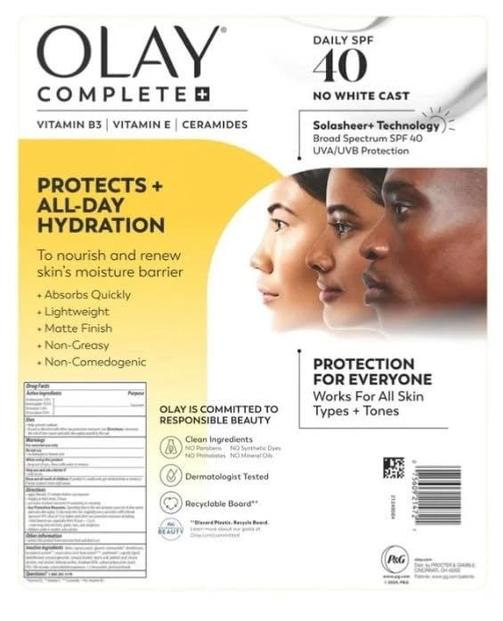 Daily Facial Moisturizer with SPF 40 Sunscreen, 2 Pack, 177 mL (6.0 FL OZ) each, 354 mL (12.0 FL OZ) Total