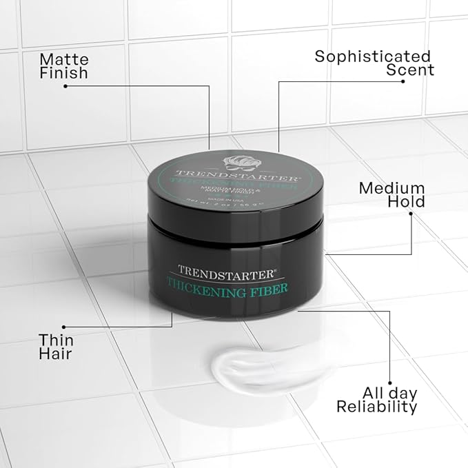 TRENDSTARTER - THICKENING FIBER (2oz) - Travel Size - Medium Hold - Matte Finish - Premium Hair Thickening Clay Pomade - Water-Based - All-Day Hold Styling Product