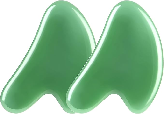 URAQT Gua Sha Massager Tool, 2 Pcs Natural Jade Stone Guasha Board, Gua Sha Scrapping Massager Stones for Physical Therapy and SPA Acupuncture Therapy, Guasha Facial Tool for Face, Eye, Neck, Body