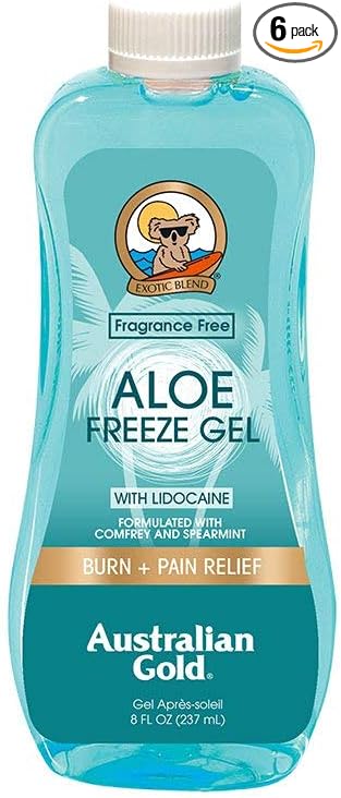 Australian Gold Aloe Vera Freeze Gel with Lidocaine, 8 Ounce (Pack of 6) | Relieves Sunburn Pain and Hot & Itchy Skin