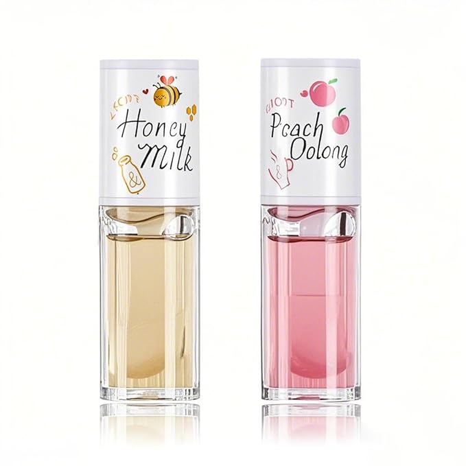2pcs Peach Honey Lip Gloss, Moisturizing Lip Essence, Plumping Lip Oil Crystal Jelly Lip Oil Balm, Long-Lasting Nourishing Vitamin E Lip Glow Oil Non-Stick Fresh Texture Lip Care Liquid