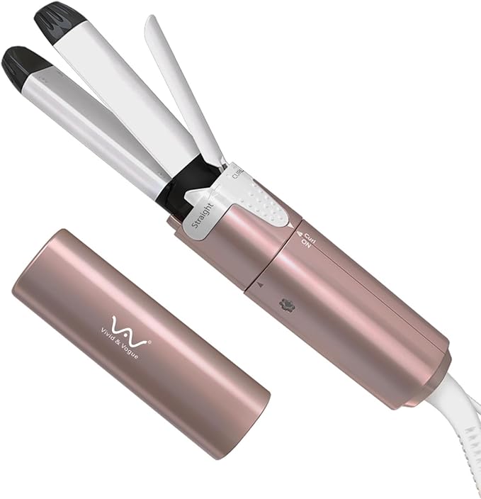 VAV Mini Travel 2 in 1 Curling Iron Small Hair Straightener and Curler Dual Voltage Flat Iron,1 Inch Hair Iron,Ceramic Portable Curling Wand,for Short Hair,Curls Bangs (Rose Gold)