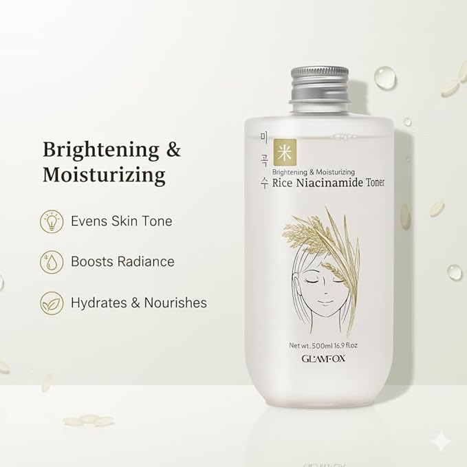 Rice Niacinamide Toner, Korean Rice Extract, Brightening & Hydrating Face Toner, 16.9 fl oz