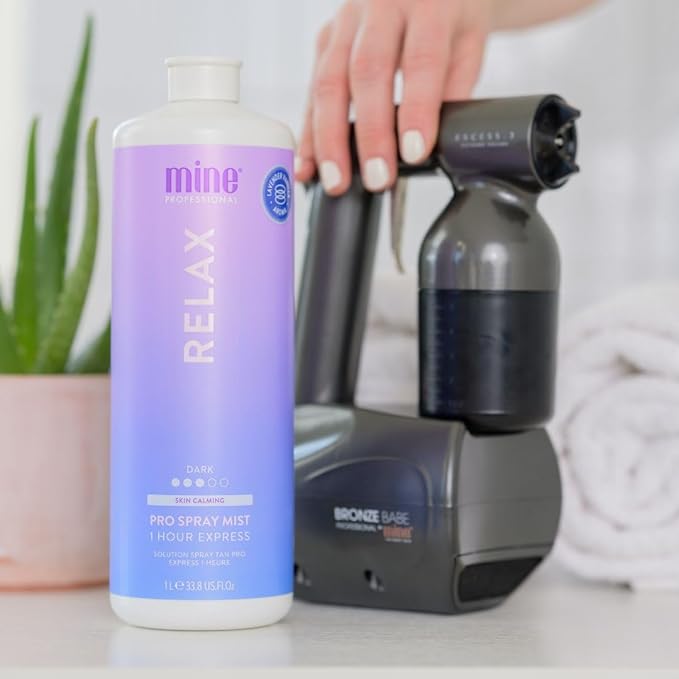 MineTan Spray Tan Solution | Relax - Fake Tanning Mist Best for Dark Cool Bronzed Glow Skin Finish, Fast Drying, 1 Hour Express, Hydrating, Salon Professional Formula, Vegan, 33.8 Fl Oz