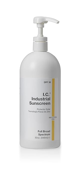 I.C. Industrial Sunscreen Mineral Based SPF 36 Physical Zinc Protection Full Broad Spectrum, 80 Minute Sweat & Water Resistant, Heat Stress, Anti-Inflammatory Properties. USA 32oz Bottle (ISSC-32)