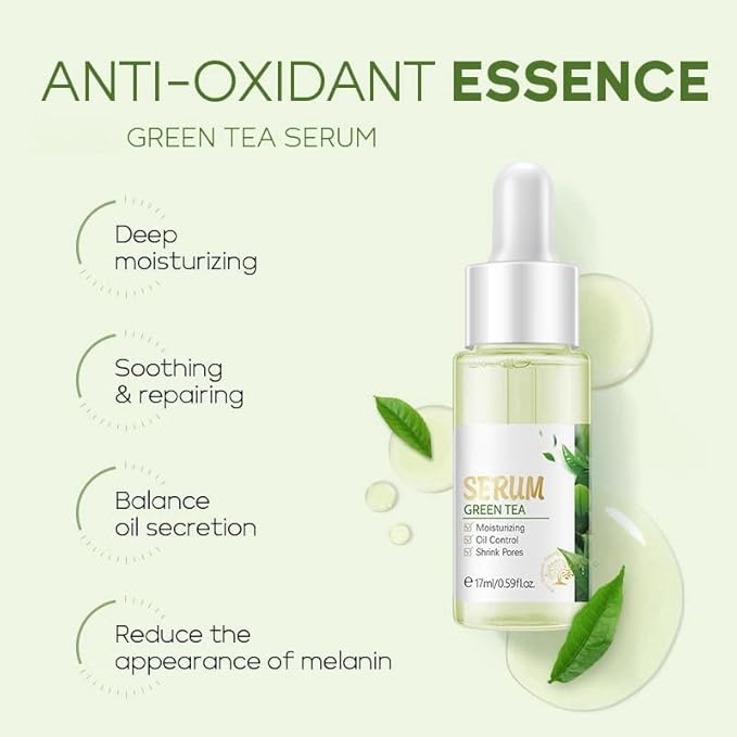 Natural Green Tea Facial Toner & Serum - Anti-Aging, Anti-Wrinkle, Moisturizing & Soothing for Dry Skin - Balances Oil, Reduces Acne, Refines Pores (Travel Size) (2)