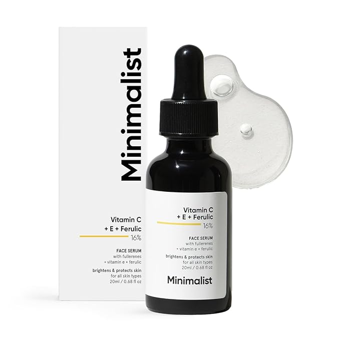 Minimalist Vitamin C+E+Ferulic Acid 16% Face Serum for Anti Aging & Glow | Reduces Skin Damage & Redness to Brighten Dull Complexion | For All Skin Types | For Women & Men | 0.68 Fl Oz / 20 ml