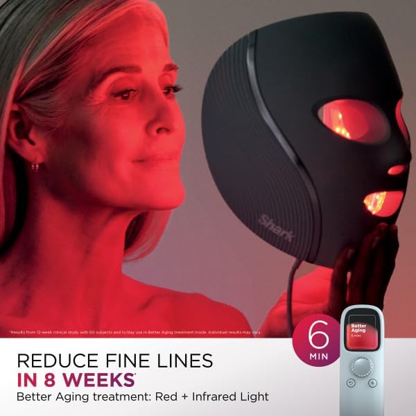 Shark CryoGlow LED Face Mask with Under-Eye Cooling, Anti-Ageing & Blemish Repair, Red & Blue LED, Infrared Light Therapy, USB-C, Remote Control, Storage Bag, Adjustable Straps, Rose Glow, FW312PK