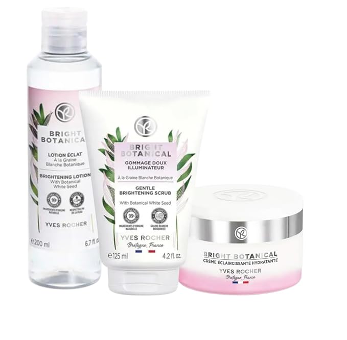 Yves Rocher Bright Botanical Skincare Set of 3 Cleansing Scrub 125 ml/4.2 flOz Moisturizing Tonic Lotion 200 ml/6.7 flOz Day & Night Moisturizing Cream 50 ml/1.7 flOz Radiance Care