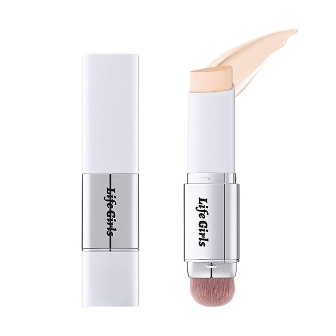 Concealer Foundation Stick, Dual-Ended Full Coverage Foundation with Ultra-Fine Bristle Brush, Korean Creamy Dewy Finish Base Makeup (Ivory)