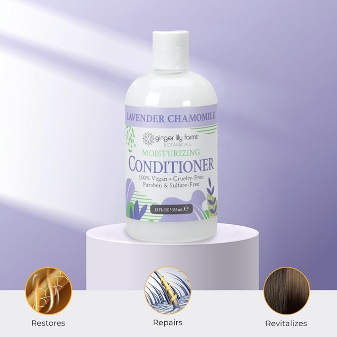 Ginger Lily Farms Botanicals Moisturizing Conditioner for Dry Hair, 100% Vegan & Cruelty-Free, Lavender Chamomile Scent, 12 Fl Oz (Pack of 6)