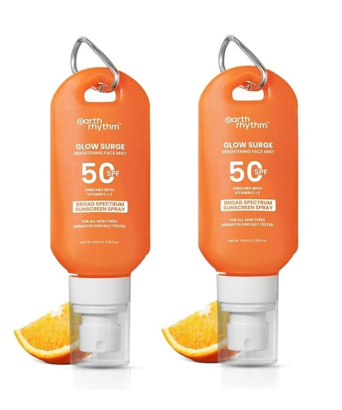 Earth-Rhythm's Glow Surge Brightening Sunscreen Spray with Vitamin C & E, SPF 50, Broad Spectrum, 100 ml, Pack of 2