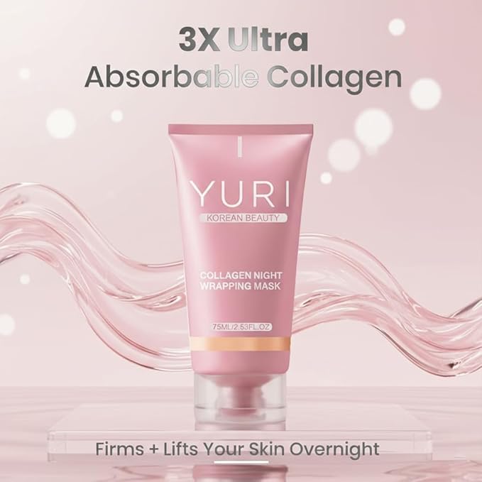 YURI Collagen Night Wrapping Mask,YURI Collagen Mask,Easy Peel Off Facial Mask Skin Care night mask，Hydrating Face Mask is the Ideal Gifts for Women and Teen Girls!2.54 fl.oz (1 pcs)