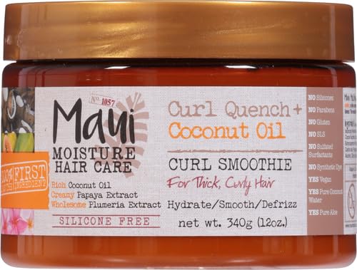 Maui Moisture Hydrating Curl Smoothie with Coconut Oil | For Tight Curls | Silicone-Free | Vegan | 12 oz Pack of 2