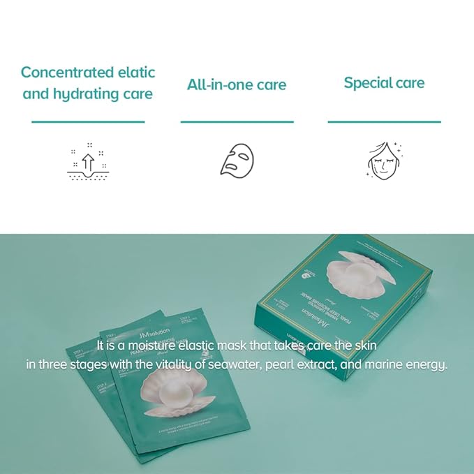 JMsolution Marine Luminous Pearl 3 Step Moisture Mask Plus (10 Sets) | Essence + Sheet Mask + Cream | Hydrating & Radiance Korean Skincare Set | K-Beauty Face Mask