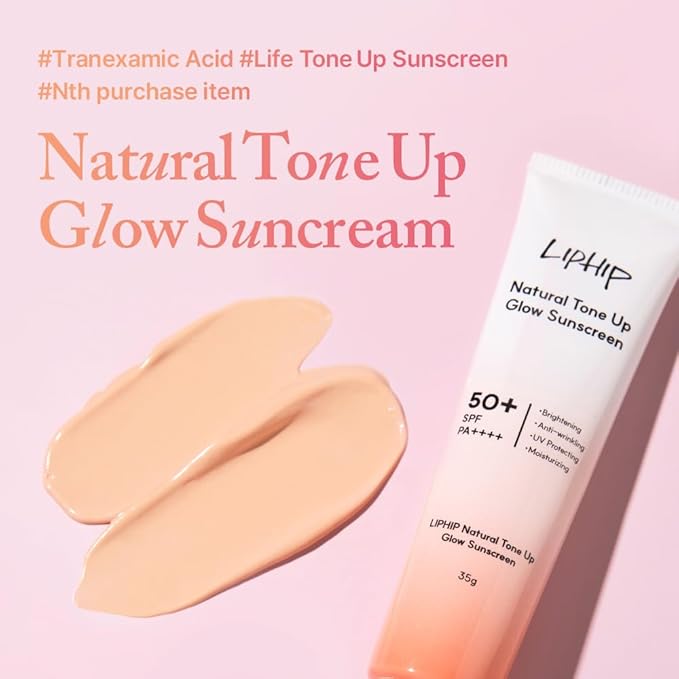 Natural Tone Up Glow Sunscreen SPF50+/Brightening UV Protecting, Anti-wrinkling, Mosturizing, tranexamic acid 1%, Niacinamide, Glutathione included