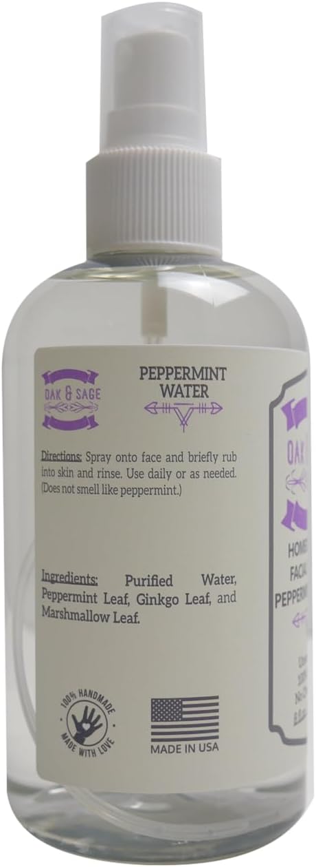 OAK & SAGE Homeopathic Facial Toner Peppermint Water - Unscented - 8oz - 100% Herbs, No Alcohol, No Chemicals - for All Skin Types