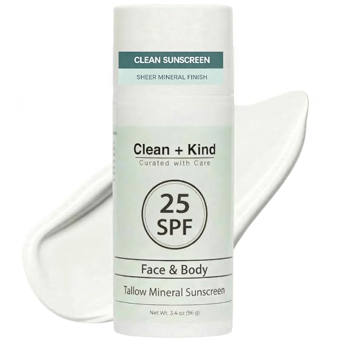 Tallow Sunscreen SPF 25 with Non-Nano Zinc Oxide – Natural Mineral, Reef-Safe & Non-Toxic Sunblock for Face & Body – Non-Greasy, Moisturizing Protection for Sensitive Skin (3.4 oz)