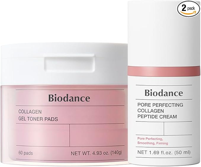 BIODANCE Collagen Hydra-Firm Routine Duo: Collagen Toner Pads & Facial Moisturizer, Hydrating, Firming, Korean Skincare Routine Set for Glass Skin, Korean Skin Care, Skin Care Set