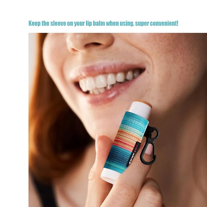 HEYSKAY 3PCS Lip Balm Holder Keychain Lipstick Sleeves Bulk Chapstick Holder Keychain Lip Gloss Holder Chapstick Elastic Sleeves(Strip pattern)
