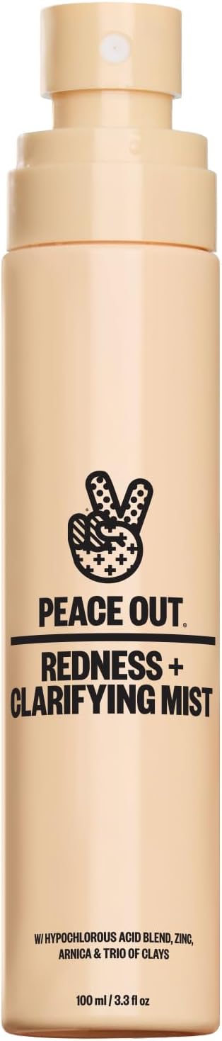 PEACE OUT Redness + Clarifying Mist, Hypochlorous Acid Facial Spray for Acne-Prone Skin, Helps Calm Redness, Control Excess Oil, and Refresh Skin Over and Under Makeup, 3.3 fl oz
