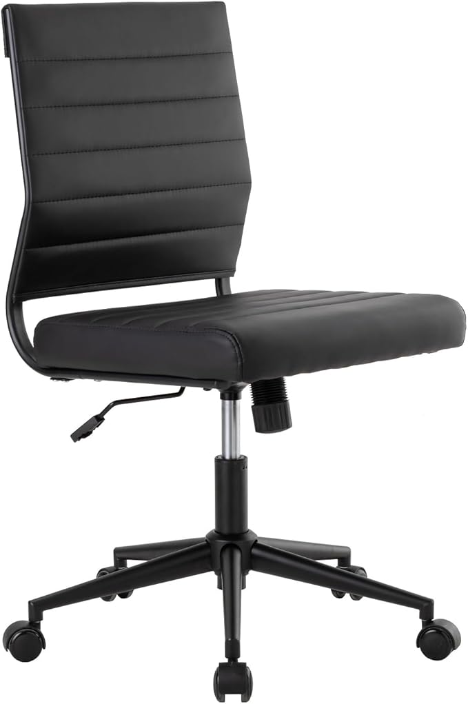 Okeysen Office Desk Chair No Arms, Mid Back Ergonomic Swivel Black Armless Conference Room Chairs, Adjustable Height PU Leather Home Desk Chair, Modern Small Rolling Computer Task Chair