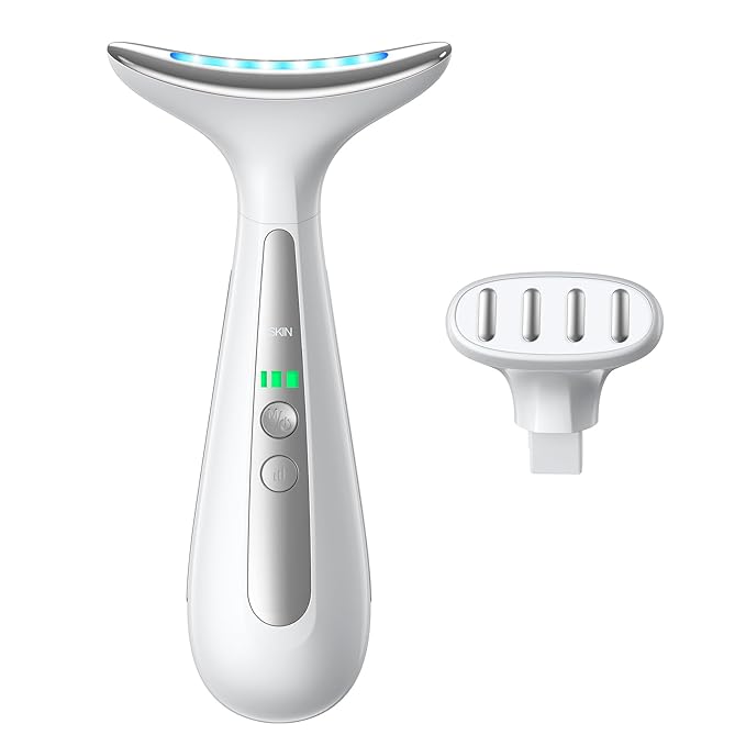 3-in-1 Facial, Neck, and Eye Massager - Advanced Anti-Aging Tool with Heating, Vibration, and LED Therapy for Wrinkle Reduction and Skin Rejuvenation, Pink