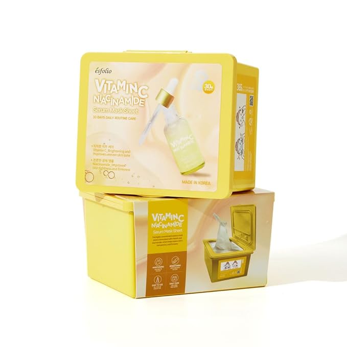 esfolio Made in Korea Vitamin C Niacinamide Serum Mask Pack of 30 Sheets – Refreshing Face Masks Infused with Moisture-Rich Essence – Soft, Hydrating, and Balancing Care for Smooth and Healthy Skin