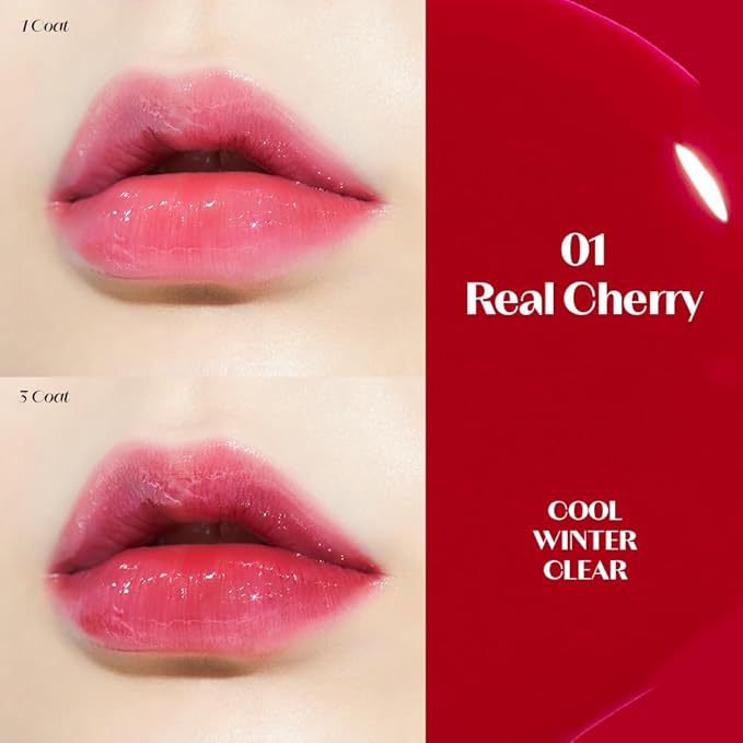 ETUDE Dear Darling Oil Tint #1 Real Cherry (0.14 fl.oz) | High Moisturizing and Strong Hydrating Lip Oil/Lip Gloss | Smooth and Moist Lips | Non-Sticky Lip Oil Tint For Dry Lips | K-beauty