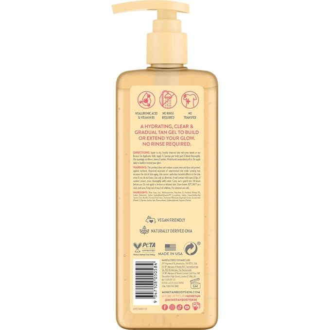 MineTan Clear Self Tanning Gel | Gradual Invisible Tan Gelly - Best Transfer Free Sunless Tanner, Hydrating, Quick Apply, Hyaluronic Acid, Use Daily for Dark Bronze Results, Face & Body, 8 Fl Oz