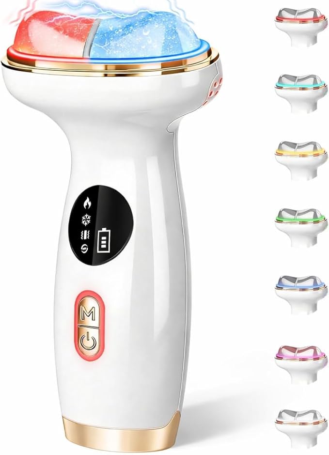 Upgraded Hot & Cold Dual Mode Face and Neck Beauty Massager, 7 in 1 LED Facial Sculptor, 7 Modes -Micro - Vibration - 7 Light -Heating -Ice Compress for Home Skin Care, Face Lift Device