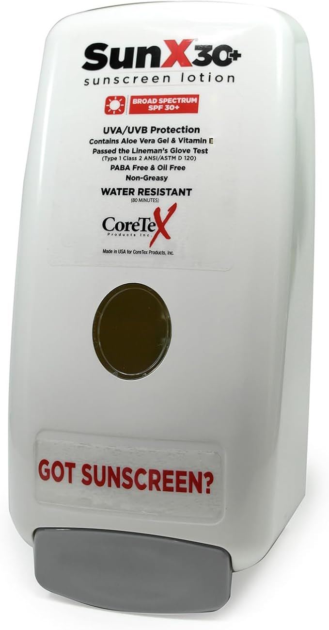 CoreTex Sun X 30+ Wall Mounted Dispenser for Sunscreen Bladder (Dispenser ONLY) - Compatible with Sun X 30 750ml Bladder of Oil Free, Water Resistant, Broad Spectrum (UVA/UVB) Sunscreen Lotion