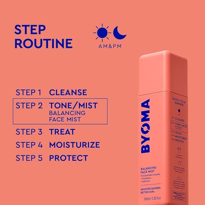 BYOMA Balancing Face Mist - pH Balanced Face Toner with Ceramides, Probiotics & Allantoin - Alcohol Free Toner Spray - Balance, Soothe & Refresh Throughout The Day - 3.38 fl. oz Bundle