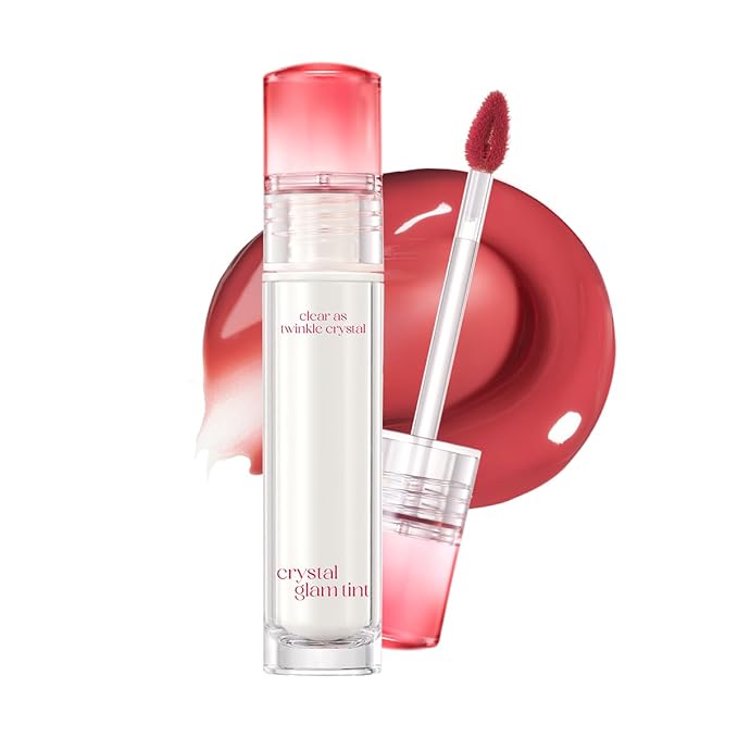 CLIO Crystal Glam Tint, Glossy Lip Tint with Glass-Like Shine, Lightweight Buildable Lip Stain, Long-Lasting Color, Non-Sticky, Rose Extract, Korean Lip Tint (001 VINTAGE APPLE)