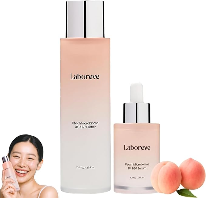 Peach Skincare Set, PDRN Peach Toner & EGF Peach Serum, 2-Step Korean Skin Care Routine for Radiant & Even-Looking Skin
