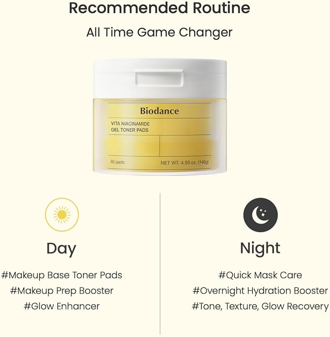 Biodance Vita Niacinamide Gel Toner Pads, Dark Spot Corrector, Evening Skin Tone, Gentle Exfoliating Toner Pads with Vitamin C, Pre-Soaked Pads, Korean Skin Careㅣ4.93 fl.oz.(140g)*60Pads