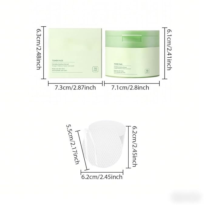 Centella Asiatica & Collagen Toner Pads - Hydrating Facial Pads for Daily Moisture, Soothing & Gentle Cleansing, 70 Count (3, 70 Pads)