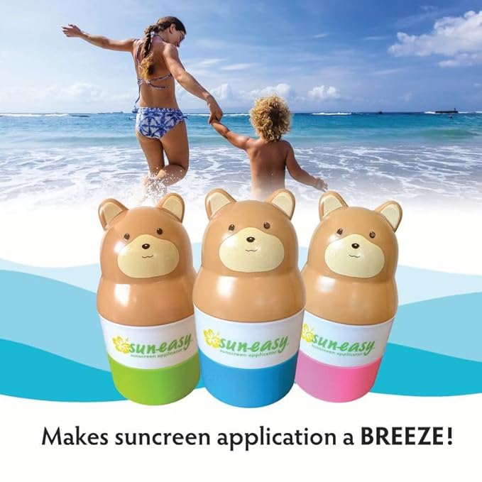 YAYA ORGANICS Sun-Easy Sunscreen Applicator, Refillable Roll-On with Sponge for Kids and Babies, Fun, Fast and Mess-Free application, Holds 100 ml, Bear/Pink Cap