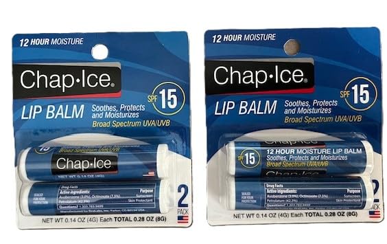 Chapped Lip Balm with SPF 15, 12 Hour Moisture Protection, 2 Count (2 Pack)