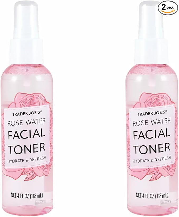 Trader Joe’s Rose Water Facial Toner, Damask Rose & Witch Hazel Hydrating Mist, 4 fl oz Spray Bottles (Pack of 2)