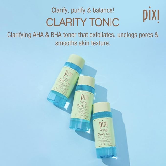 Pixi Beauty Clarity Tonic 100ml, AHA & BHA Toner | Minimize Pores, Promote A Clearer, Healthier Complexion, 3.4 Fl Oz