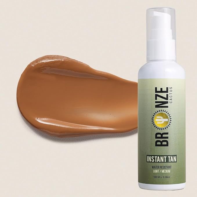 Water Resistant Instant Tanner Light/Medium – Instant Body Makeup & Self Tan for Face & Body | Lightweight, Water-Resistant, Natural Bronze Glow | Suitable for All Skin Types | 3.8 fl oz