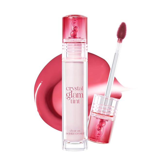CLIO Crystal Glam Tint, Glossy Lip Tint with Glass-Like Shine, Lightweight Buildable Lip Stain, Long-Lasting Color, Non-Sticky, Rose Extract, Korean Lip Tint (27 HONEY CHERRY)