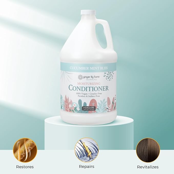 Ginger Lily Farms Botanicals Moisturizing Conditioner for Dry Hair, 100% Vegan & Cruelty-Free, Cucumber Mint Bliss Scent, 1 Gallon (128 fl oz) Refill