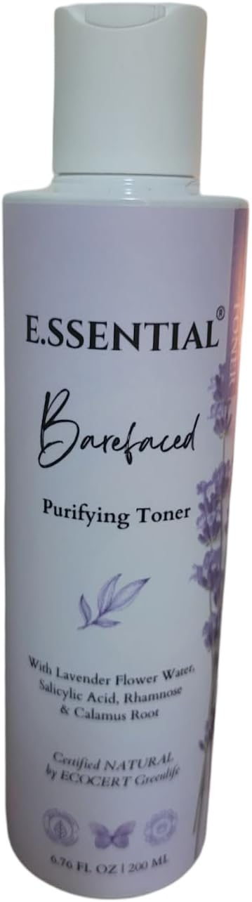 E.ssential Barefaced Purifying Toner, 6.76 FL OZ, Clears pores, balances Skin pH, All Natural, with Lavender Flower Water, Salicylic Acid, Rhamnose and Calamus Root