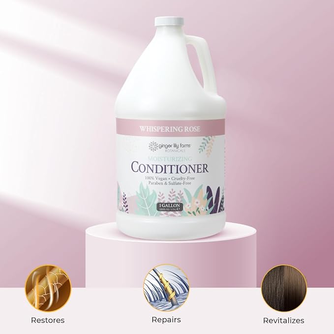 Ginger Lily Farms Botanicals Moisturizing Conditioner for Dry Hair, 100% Vegan & Cruelty-Free, Whispering Rose Scent, 1 Gallon (Pack of 4)