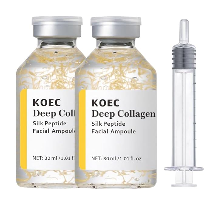 KOEC 2PCS Deep Collagen Silk Peptide Facial Ampoule Set Face Lifting Serum,Intensive Tightening & Smoothing & Hydrating,Non-Greasy,Gentle Formula